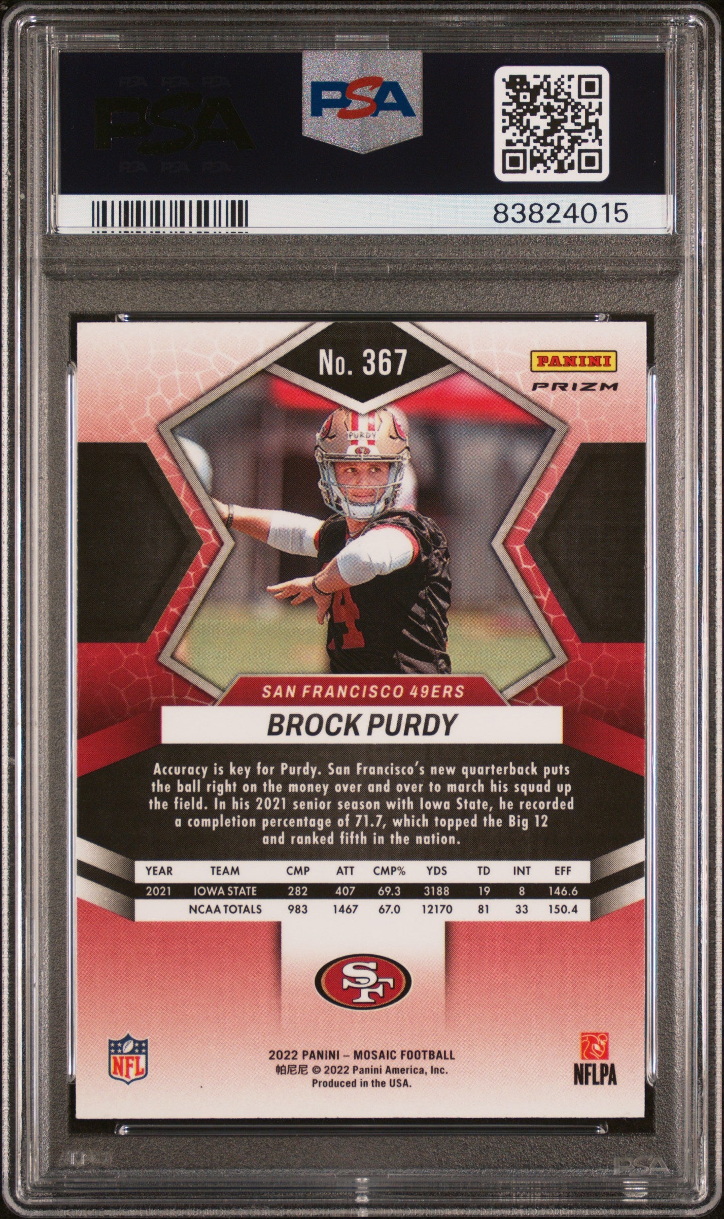 2022 Panini Mosaic Brock Purdy #367 Green Mosaic Rookie PSA 10