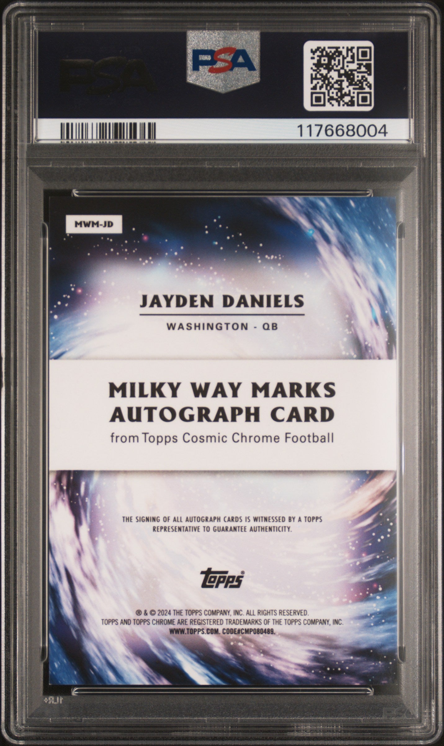 2024 Topps Cosmic Chrome Jayden Daniels Rookie Milky Way Marks Auto 71/75 PSA 9