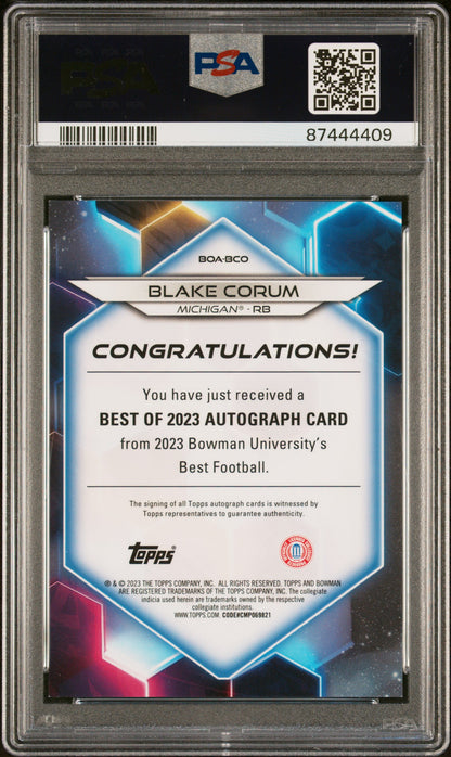 2023 Bowman University Blake Corum Best Best Of 2023 Autographs Gold /50 PSA 9