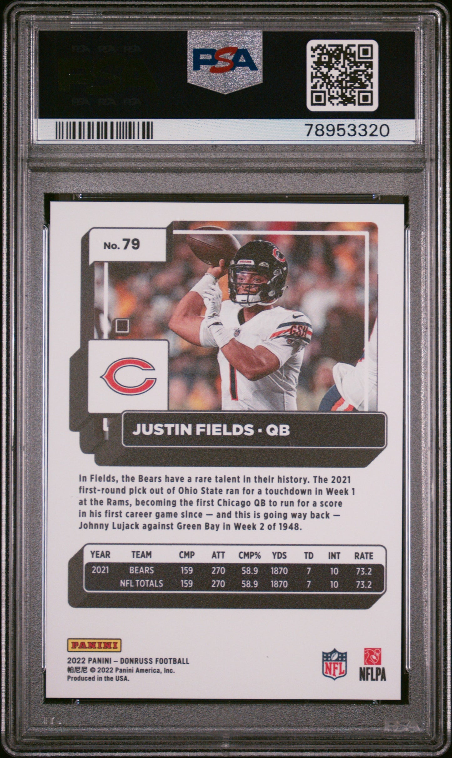 2022 Panini Donruss Justin Fields #79 Press Proof Premium PSA 9