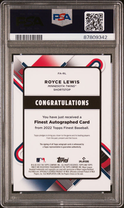 2022 Topps Finest Royce Lewis #FA-RL Green Wave Refractor Autograph /99 PSA 10