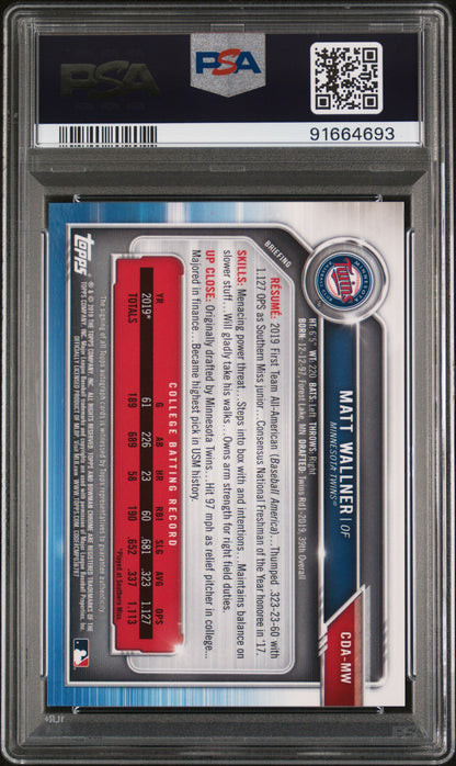 2019 Bowman Draft Chrome Draft Matt Wallner Chrome Draft Picks Autograph PSA 10