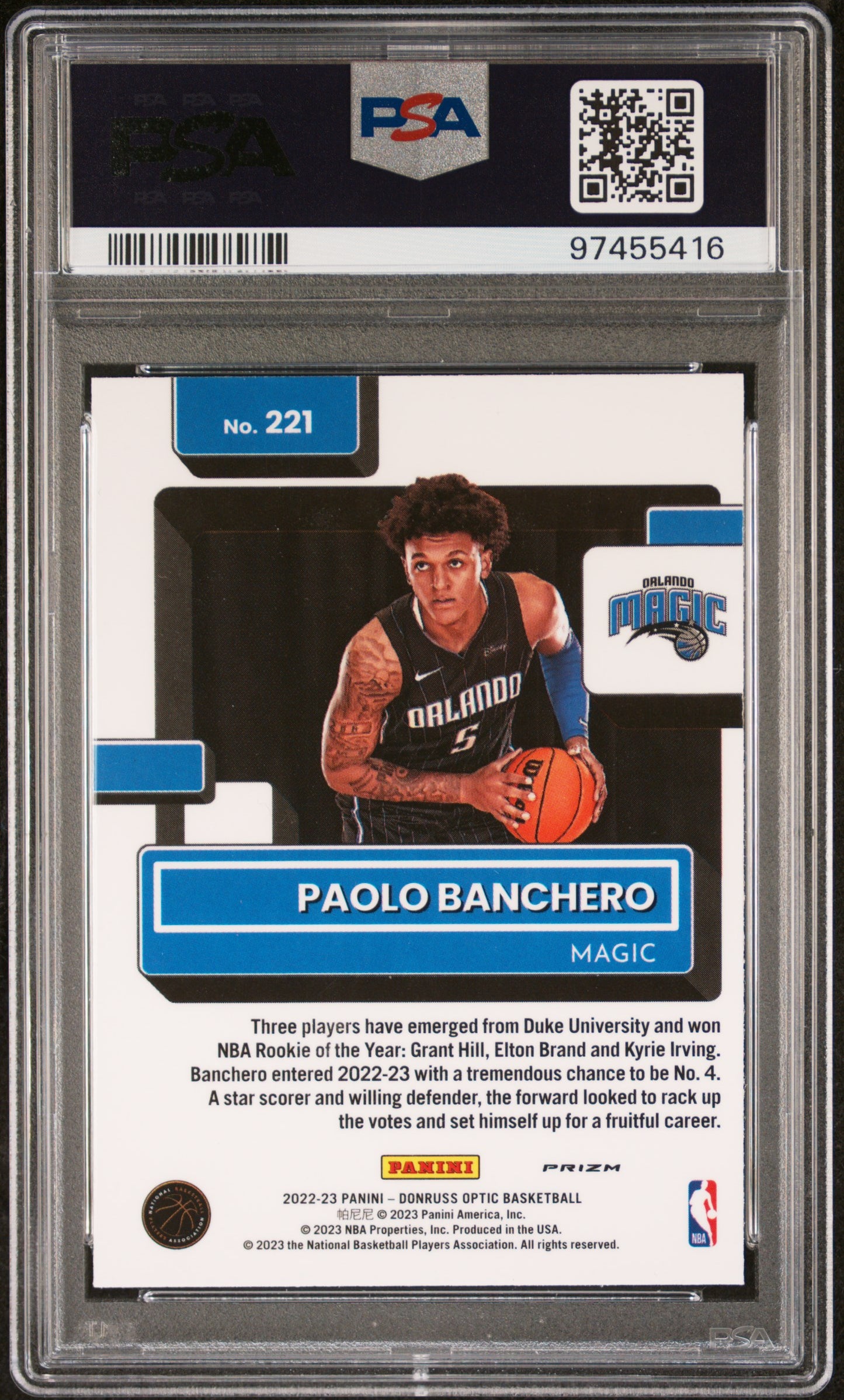 2022 Panini Donruss Optic Paolo Banchero #221 Purple PSA 8