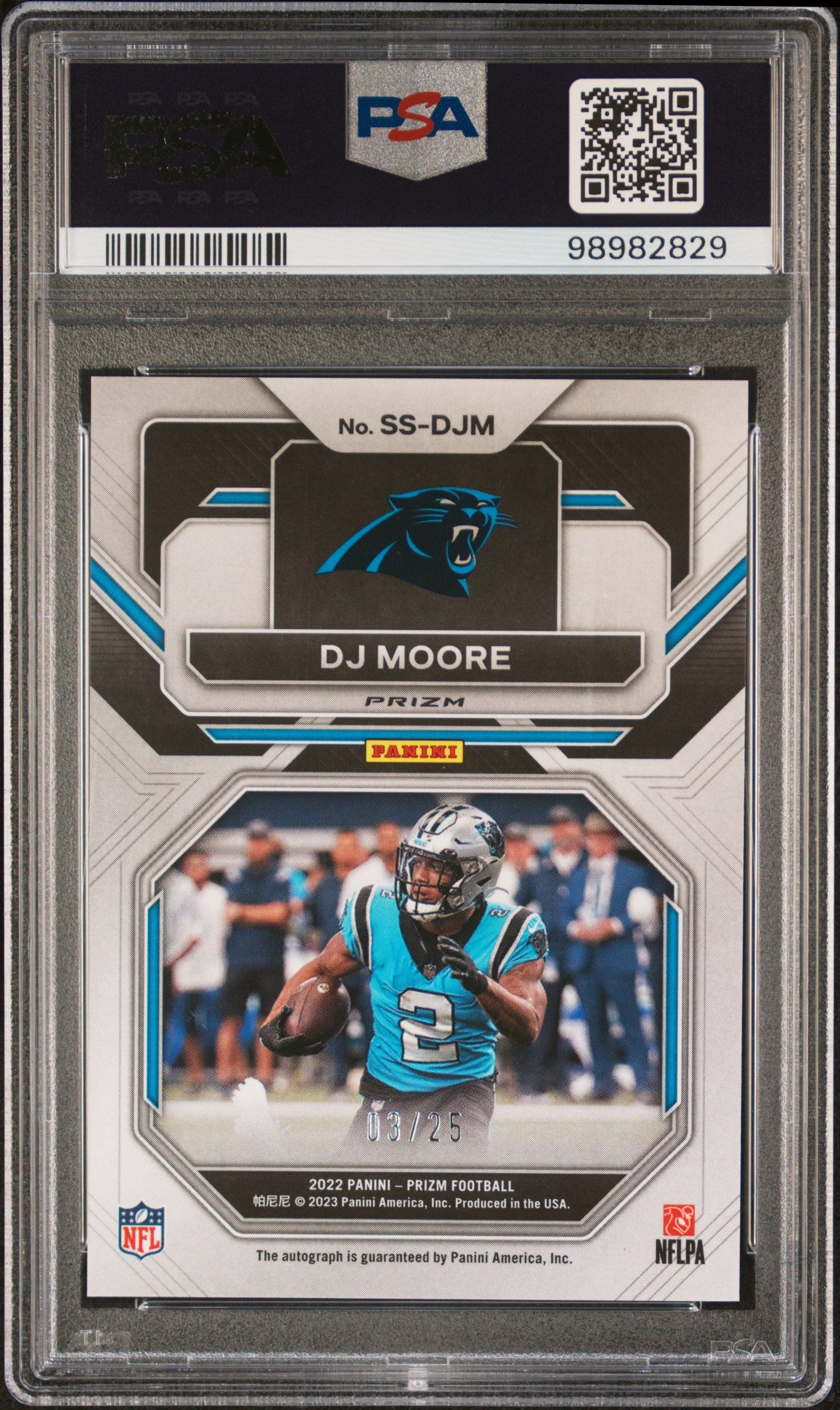 2022 Panini Prizm DJ Moore #SS-DJM Navy Camo 03/25 Sensational Auto PSA 10
