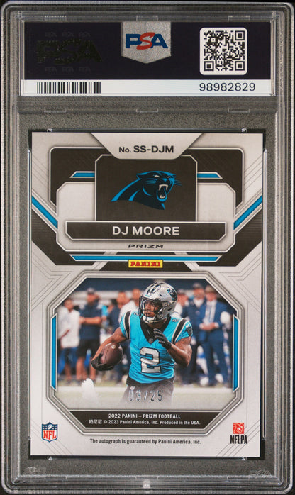 2022 Panini Prizm DJ Moore #SS-DJM Navy Camo 03/25 Sensational Auto PSA 10