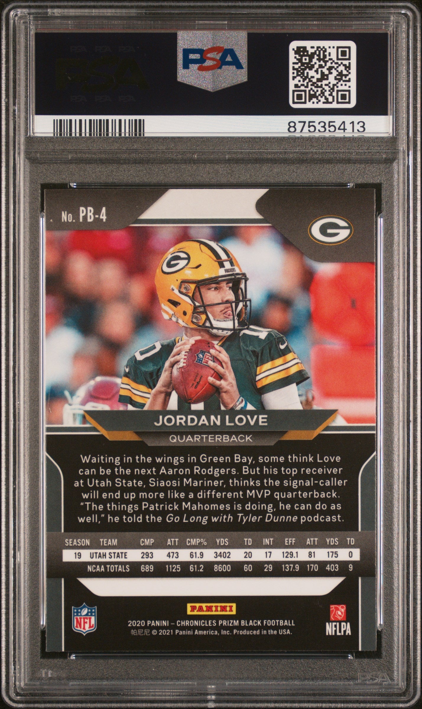 2020 Panini Chronicles Jordan Love #PB4 Prizm Black PSA 10