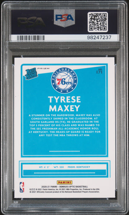 2020 Panini Donruss Optic Tyrese Maxey #171 Blue Velocity Rookie PSA 9