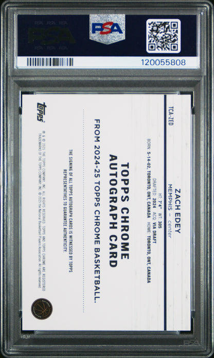 2024-25 Topps Chrome Zach Edey #TCA-ZED Black Refractor Rookie Auto 01/10 PSA 9
