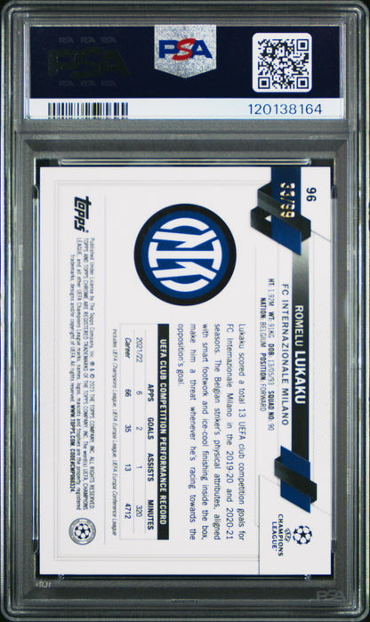 2022-23 Topps Chrome UEFA Sapphire Romelu Lukaku #96 Yellow 33/99 PSA 10