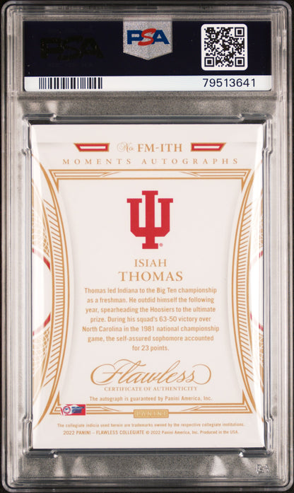 2022 Panini Flawless Collegiate Moments Auto Isiah Thomas #FMITH Gold PSA 9