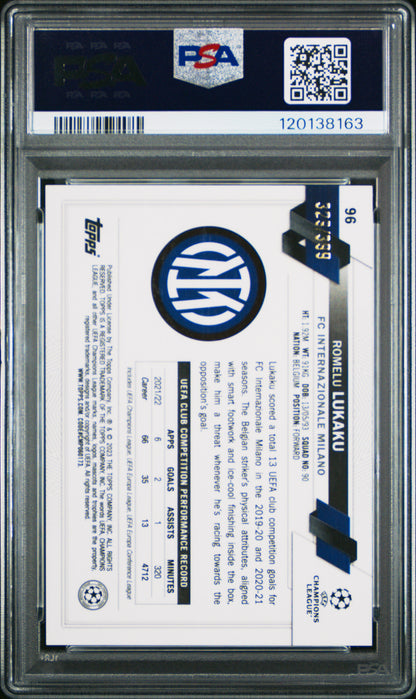 2022-23 Topps Chrome UEFA Romelu Lukaku #96 Neon Green X-Fractor 329/399 PSA 9