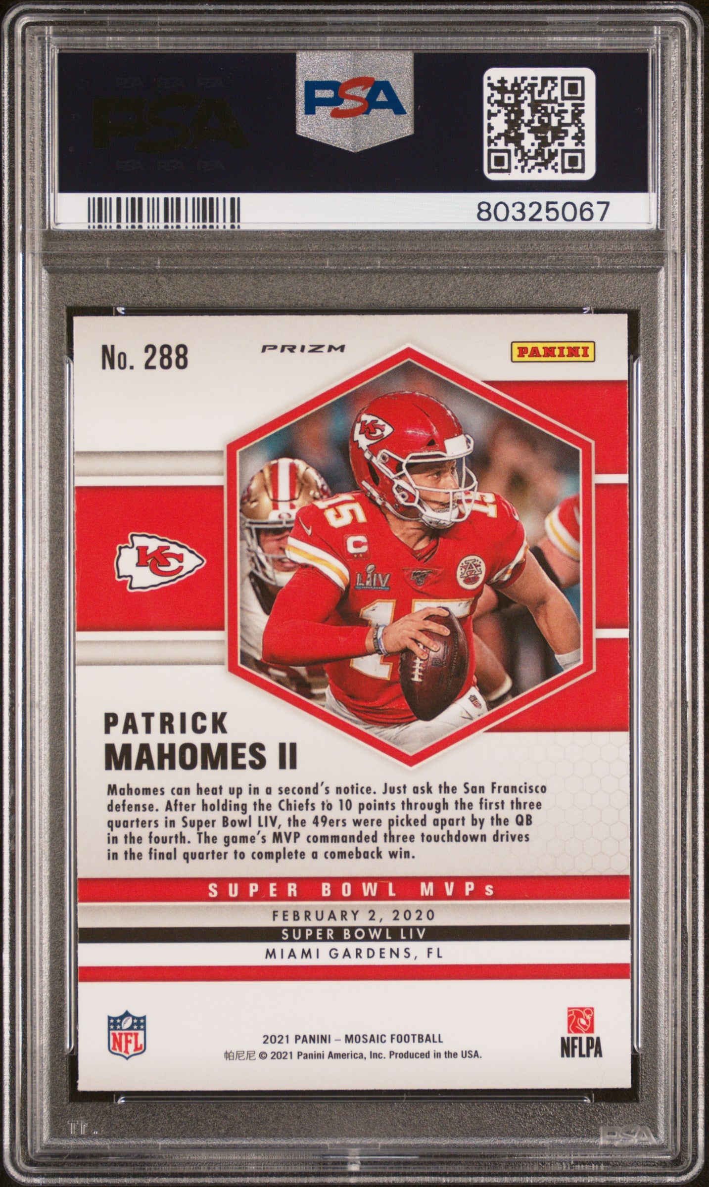 2021 Panini Mosaic Patrick Mahomes II #288 Camo Red Color Match PSA 9