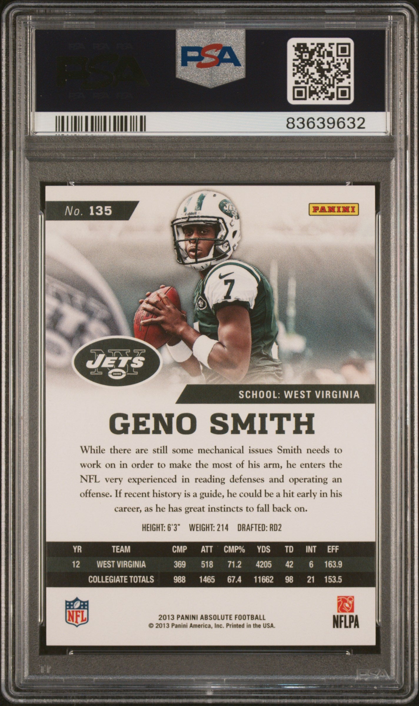 2013 Panini Absolute Geno Smith #135 Variation Spectrum Gold /25 PSA 10