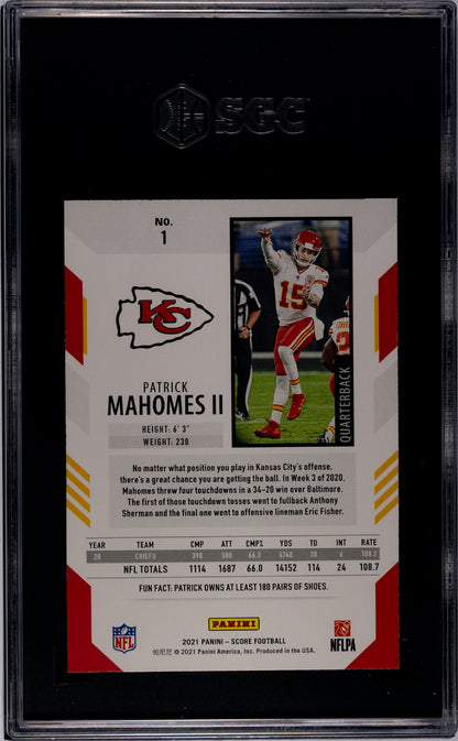 2021 Panini Score Patrick Mahomes II #1 Purple SGC 10