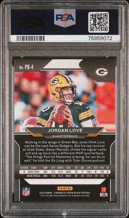 2020 Panini Chronicles Prizm Black Jordan Love #PB4 Prizm Black PSA 10