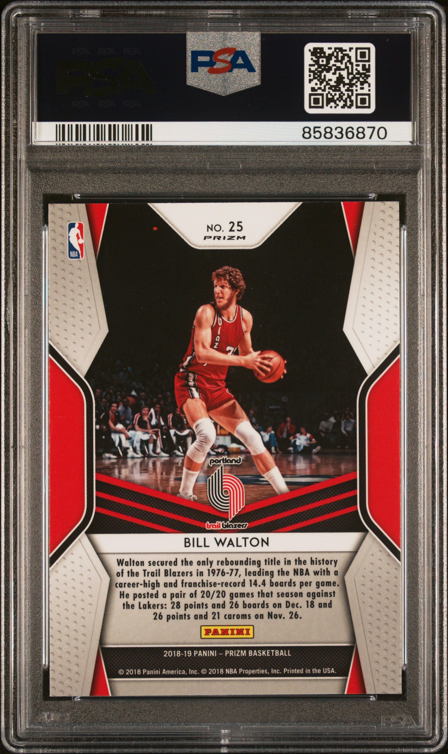 2018 Panini Prizm Dominance Bill Walton #25 Dominance Green Prizm PSA 10