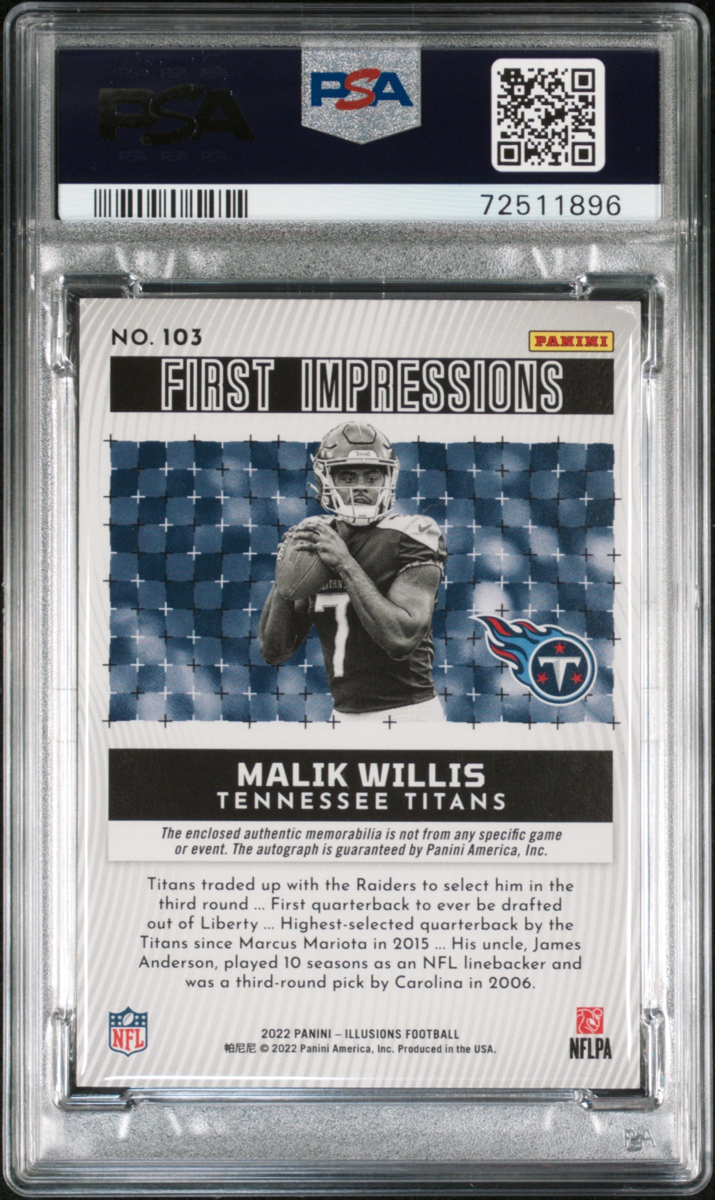 2022 Panini Illusions Malik Willis #103 Autograph Mem Gold /25 PSA 8