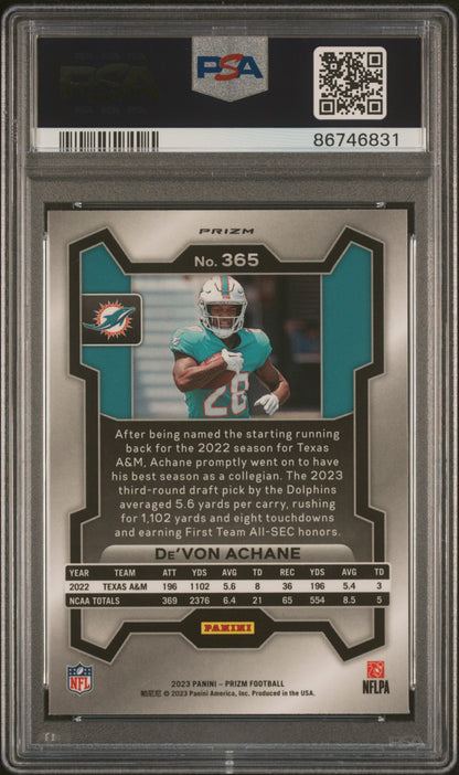 2023 Panini Prizm De'von Achane #365 Lazer Rookie PSA 10