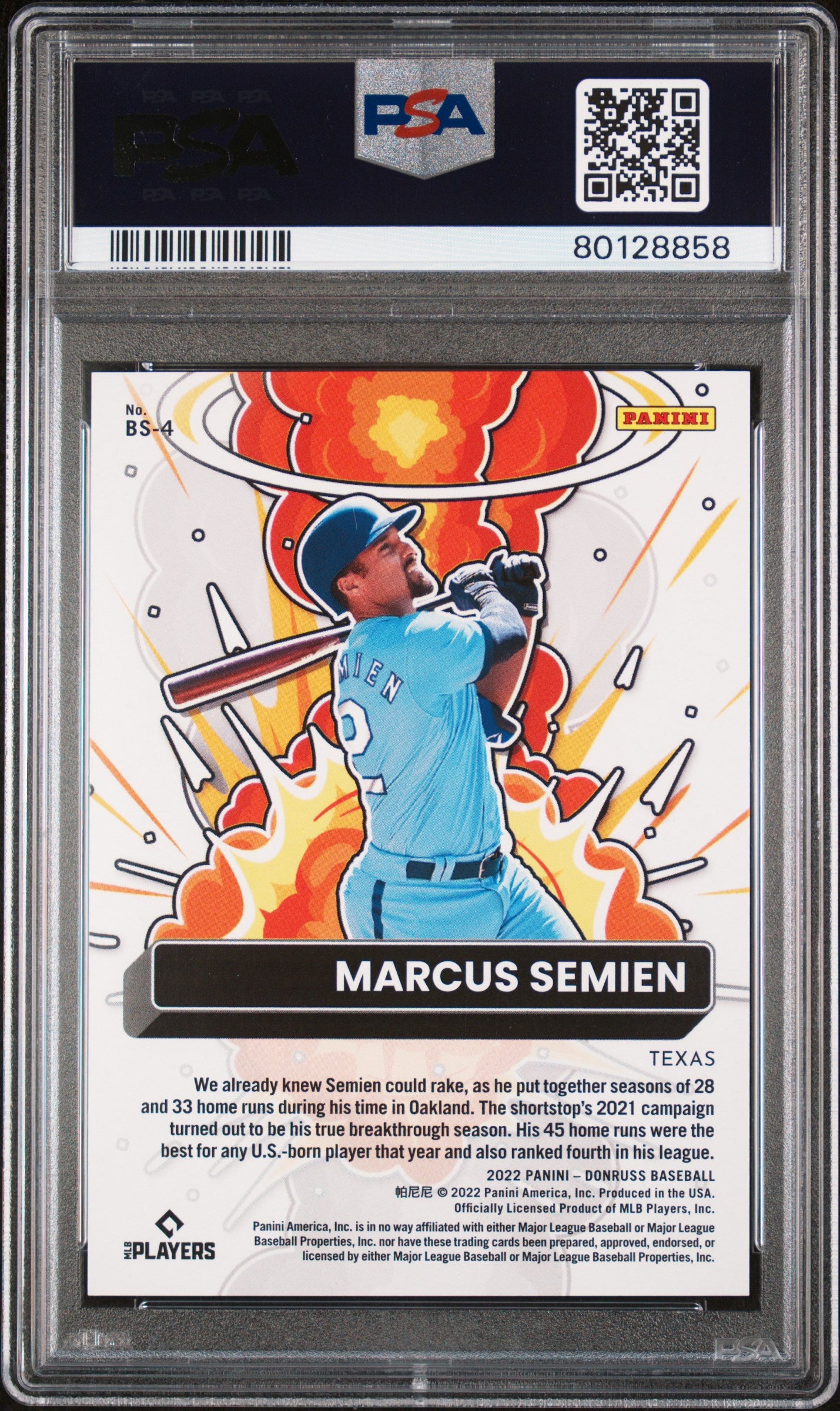 2022 Panini Donruss Bomb Squad Marcus Semien #BS4 Bomb Squad PSA 10