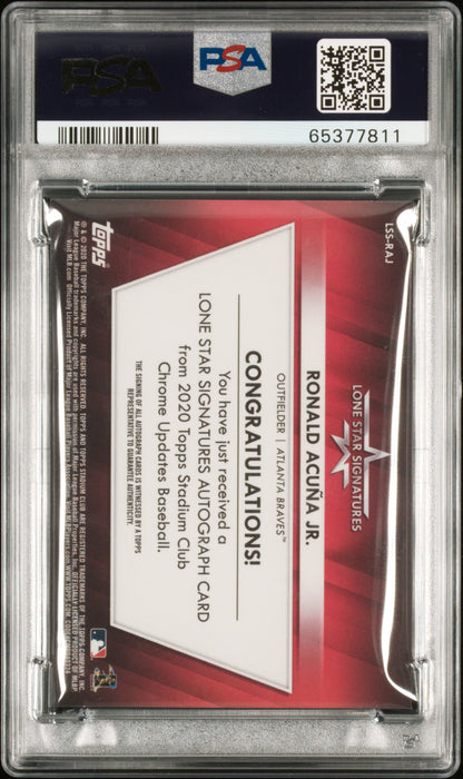 2020 Topps Stadium Club Chrome Ronald Acuna JR. Lone Star Signatures /25 PSA 9