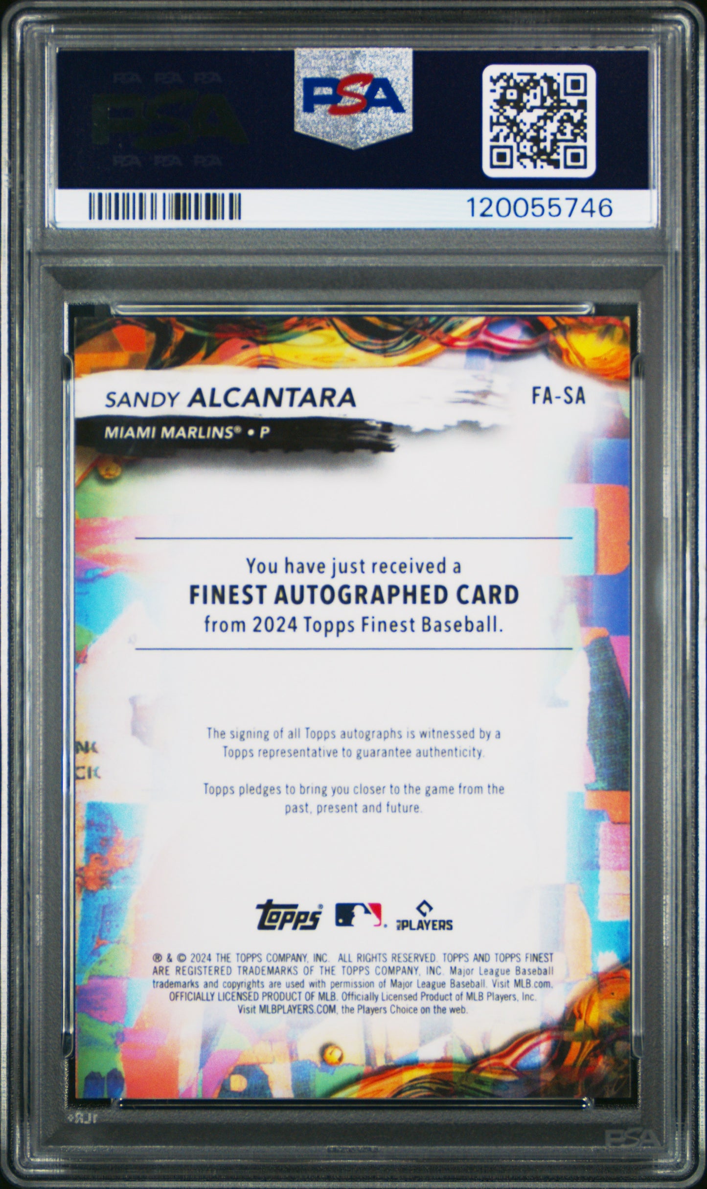 2024 Topps Finest Sandy Alcantara #FA-SA Green Refractor Auto 07/75 PSA 9