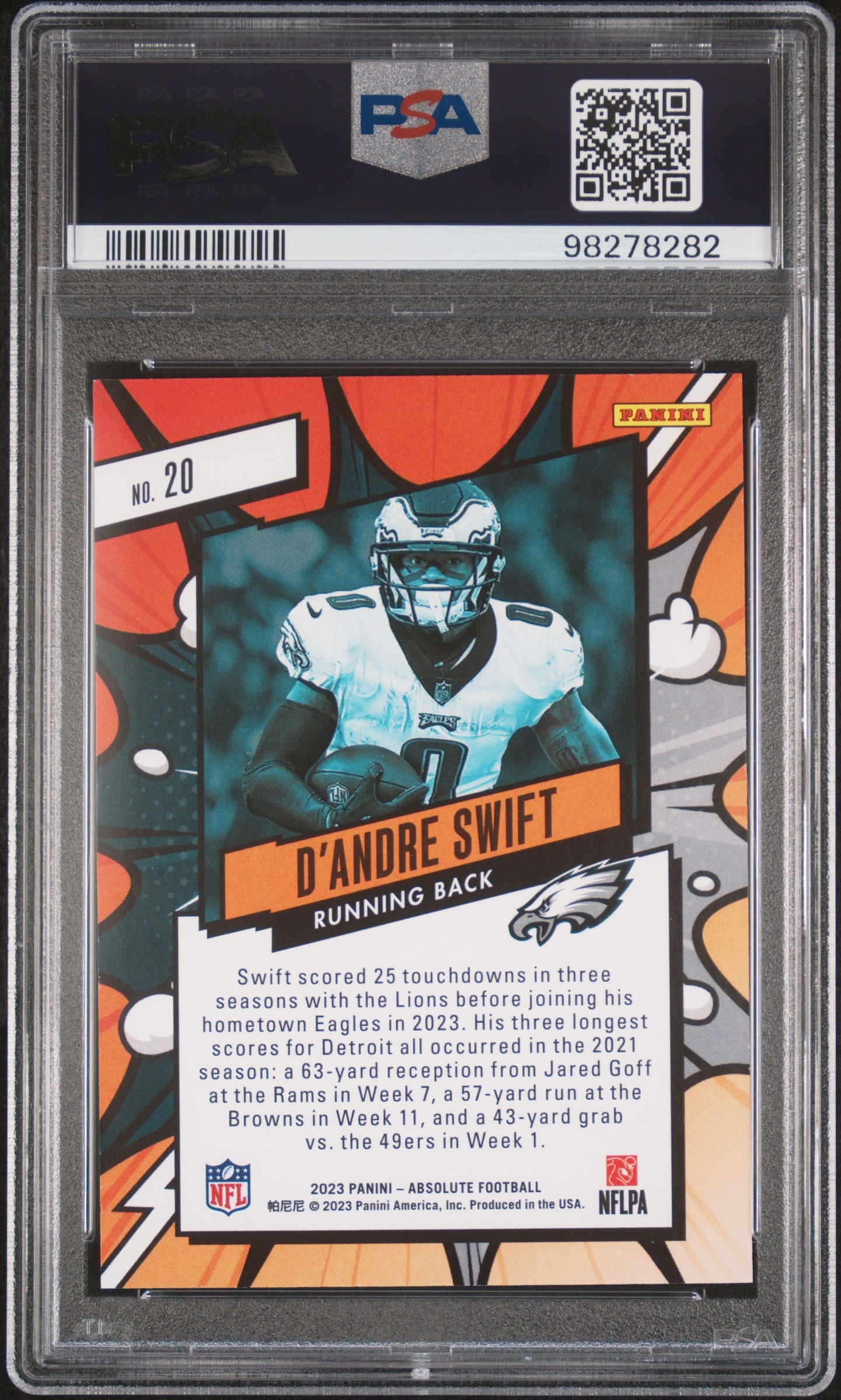 2023 Panini Absolute D’Andre Swift #20 Explosive Case Hit PSA 9