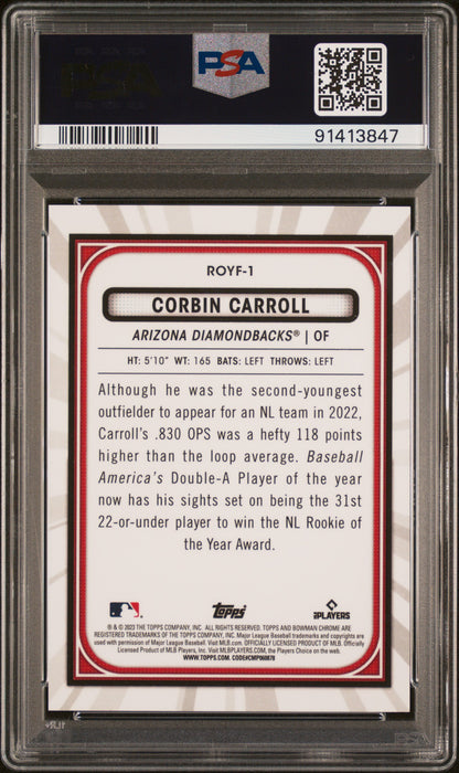 2023 Bowman Mega Box Chrome Corbin Carroll #1 Blue Ref /150 PSA 10