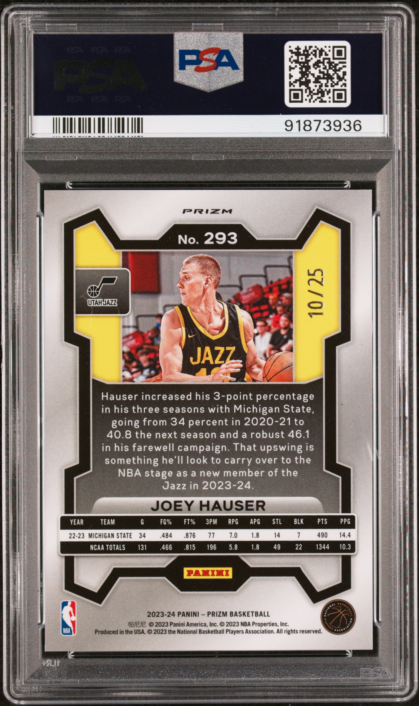 2023 Panini Prizm Joey Hauser #293 Mojo Prizm /25 PSA 10