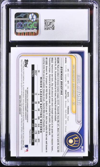 2024 Bowman Mega Box Eric Bitonti #BMA-EBI Purple Autographs CGC 10