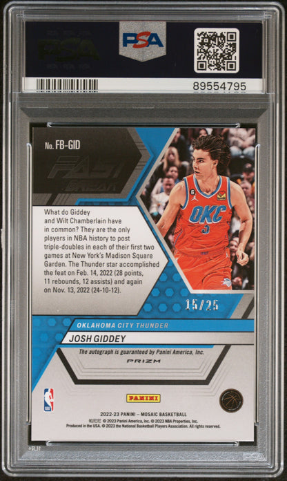 2022 Panini Mosaic Autographs Fast Break Josh Giddey #FBGID Blue /25 PSA 10