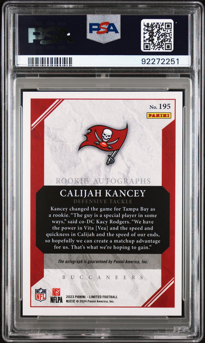 2023 Panini Limited Calijah Kancey #195 Autograph Ruby Spotlight /25 PSA 8