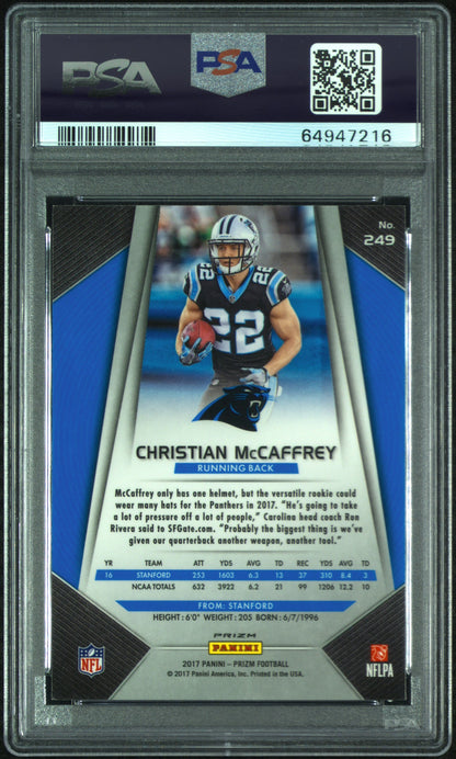 2017 Panini Prizm Christian Mccaffrey #249 Silver Prizm Rookie PSA 9