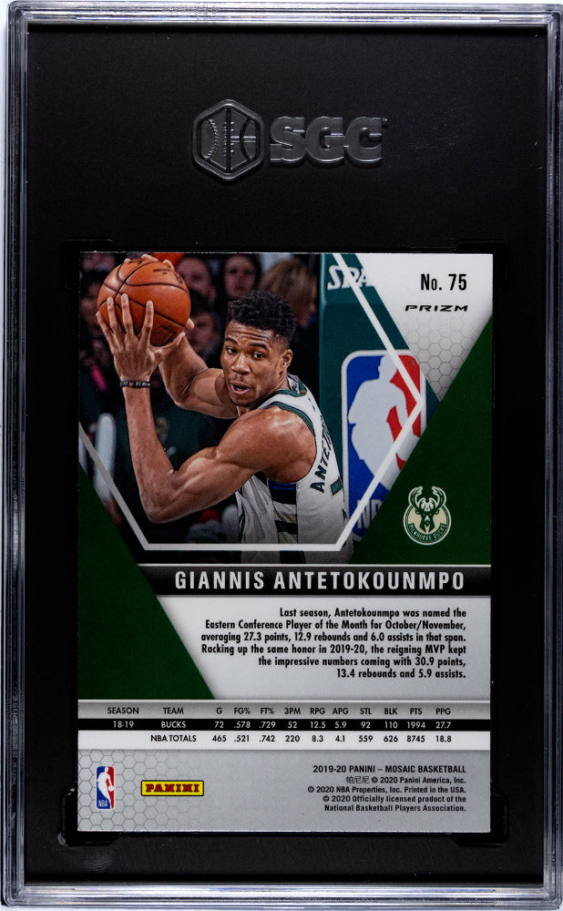 2019-20 Panini Mosaic Giannis Antetokounmpo #75 Genesis Prizm SGC 8.5