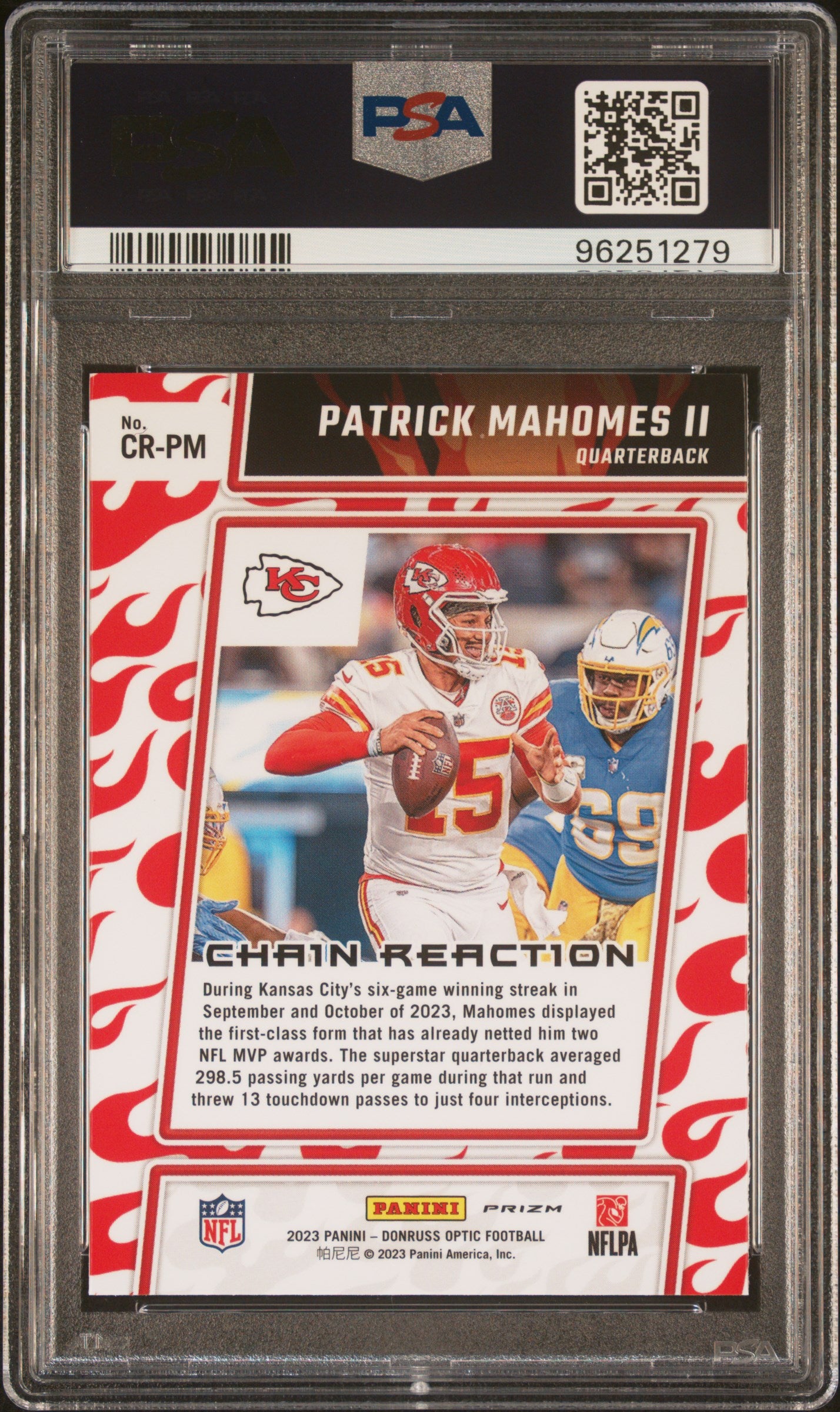 2023 Panini Donruss Optic Patrick Mahomes II Chain Reaction Silver Prizm PSA 10