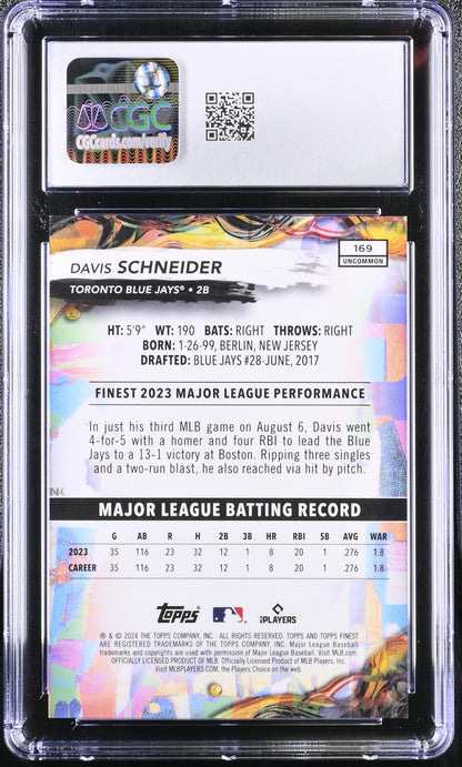 2024 Topps Finest Davis Schneider #169 Black Refractor CGC 10