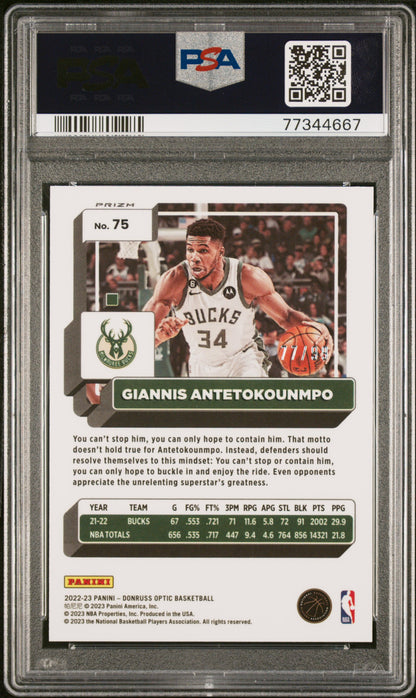 2022 Panini Donruss Optic Giannis Antetokounmpo #75 Copper Glitter /99 PSA 10