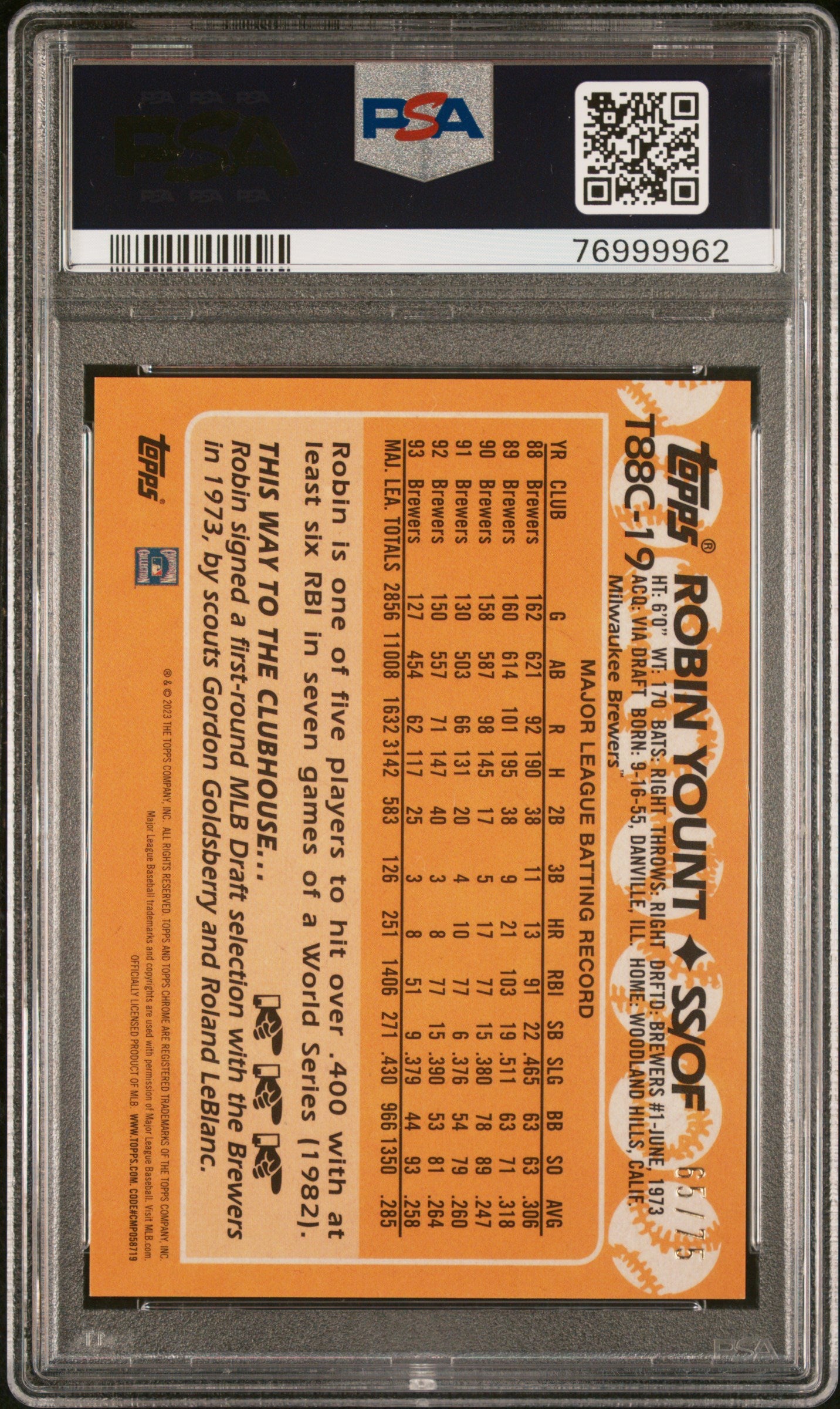 2023 Topps Silver Pack 1988 Chrome Promo Robin Yount Purple /75 PSA 10