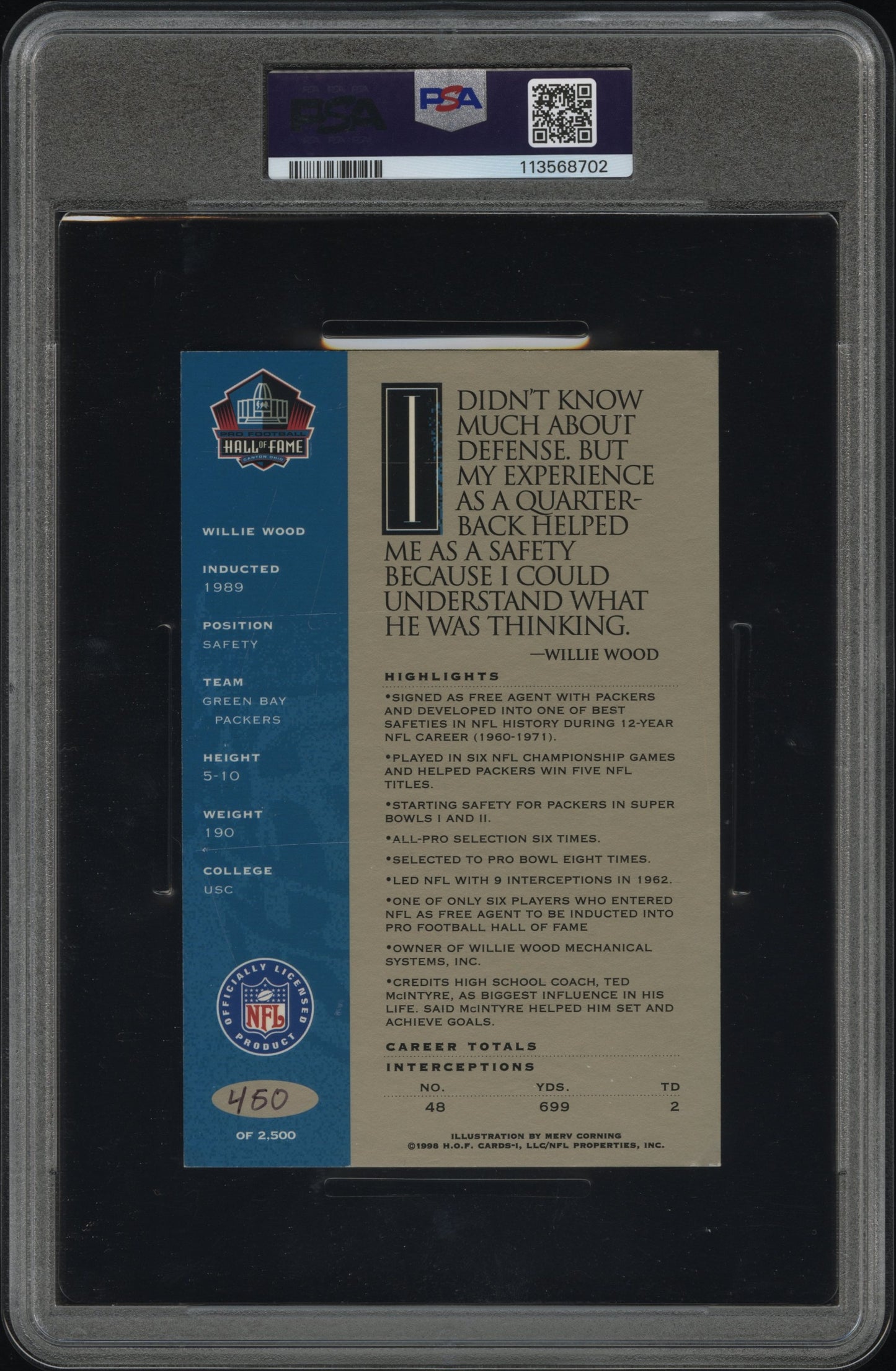 1998 Ron MIX Hof Platinum Willie Wood Auto 450/2500 PSA Authentic