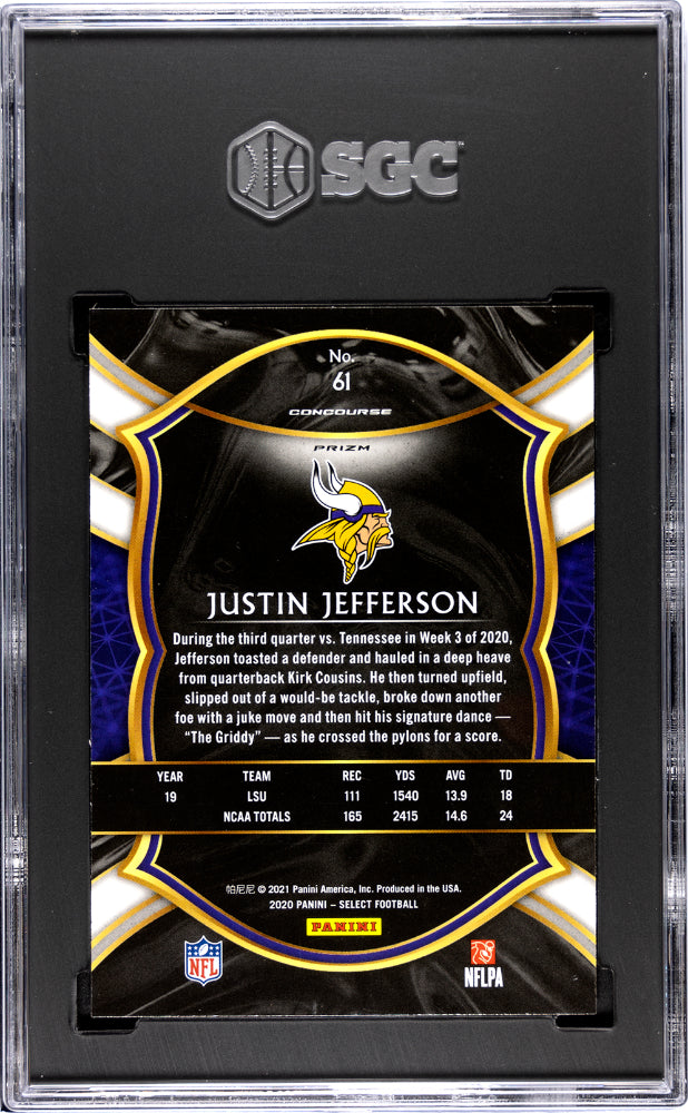 2020 Panini Select Justin Jefferson #61 Silver Prizm Rookie SGC 10