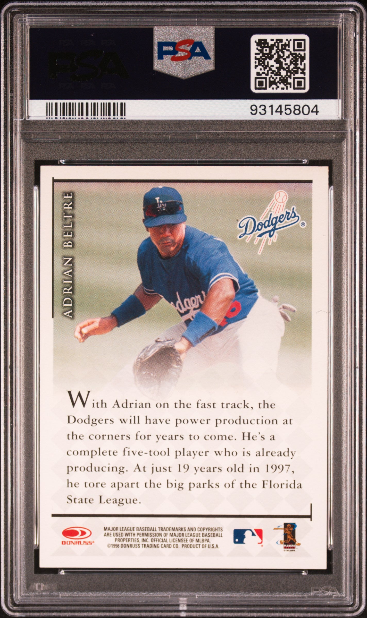 1998 Donruss Signature Adrian Beltre Autograph PSA 7