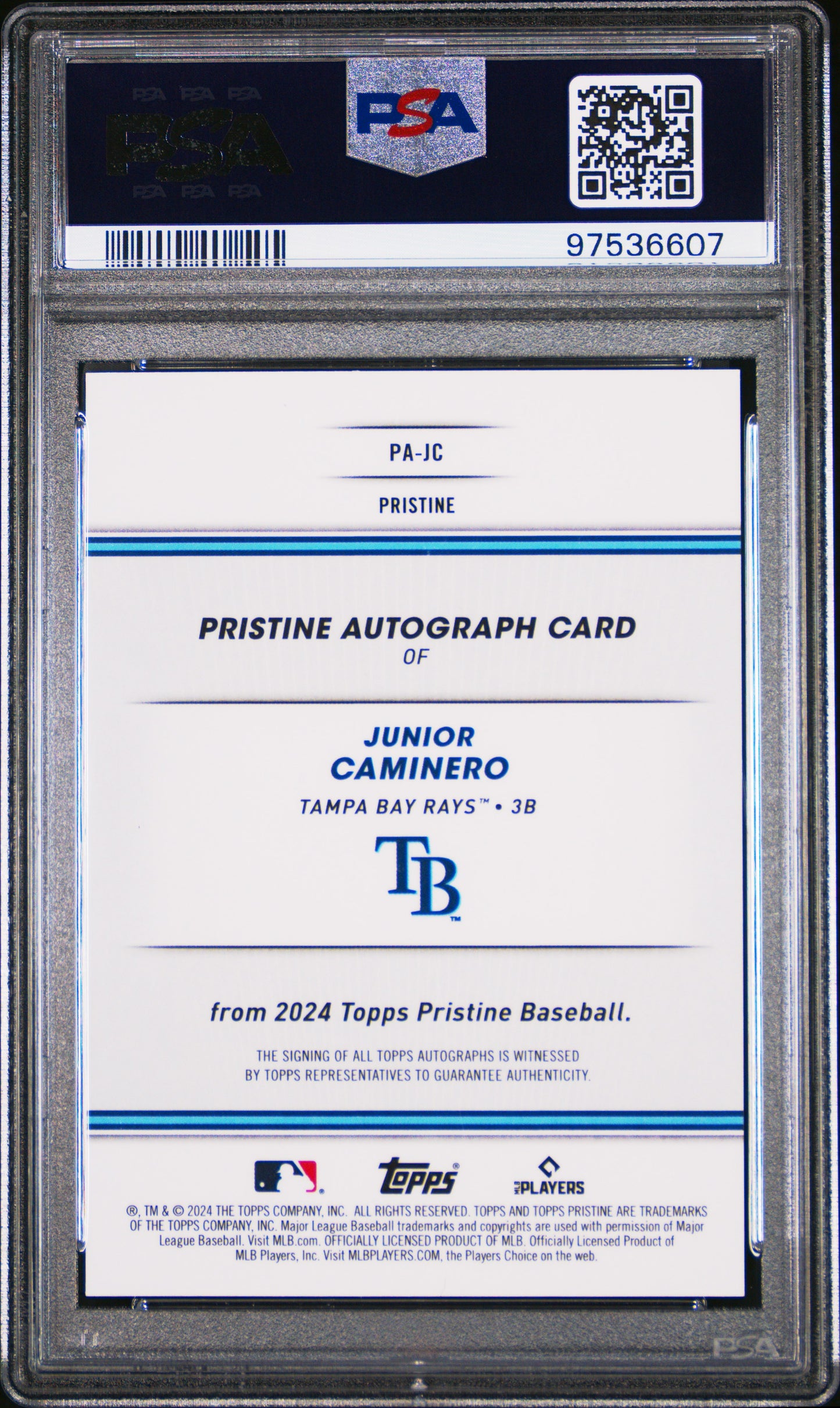 2024 Topps Pristine Junior Caminero Autograph Green Pristine /150 Rookie PSA 10