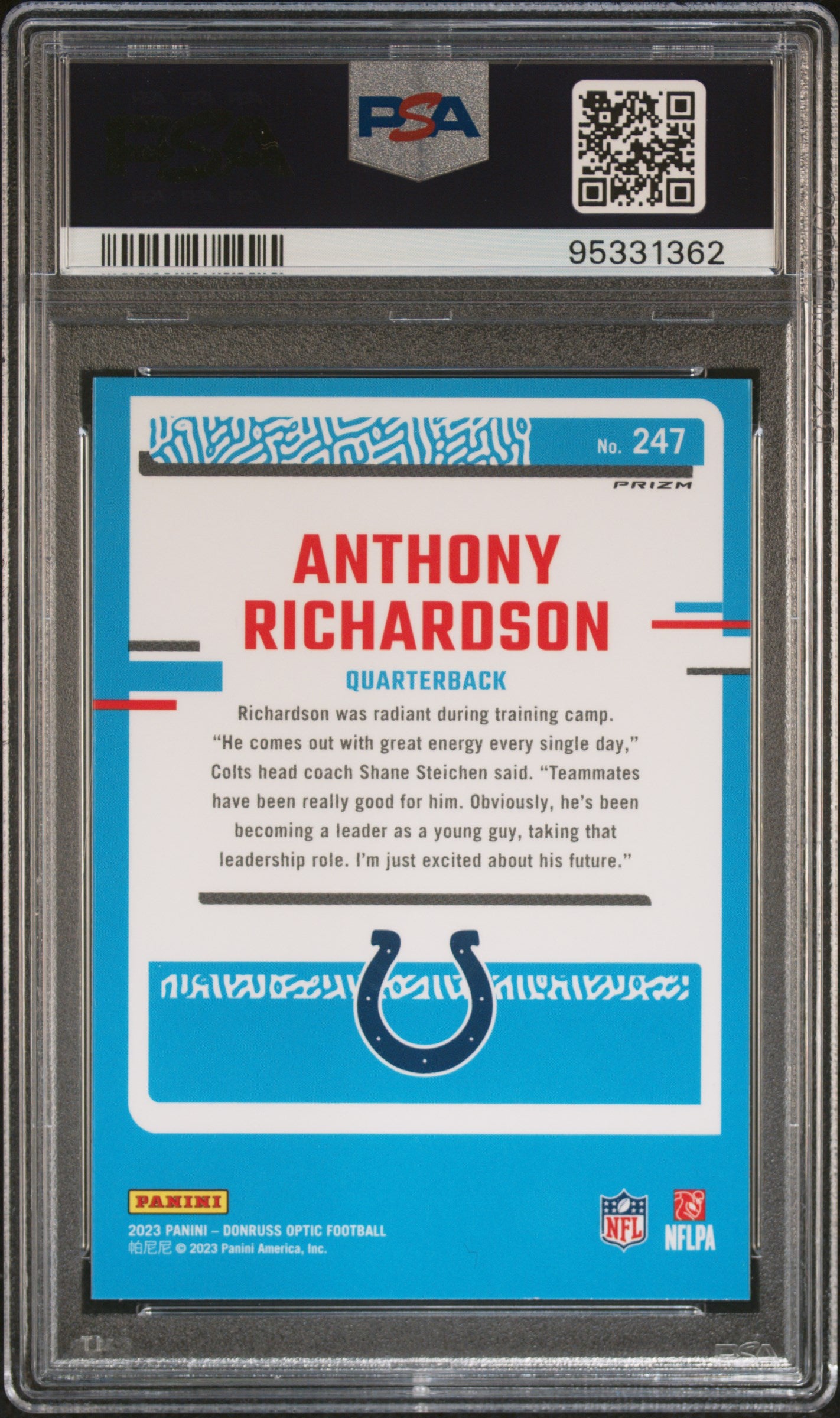 2023 Panini Donruss Optic Anthony Richardson #247 Freedom PSA 8