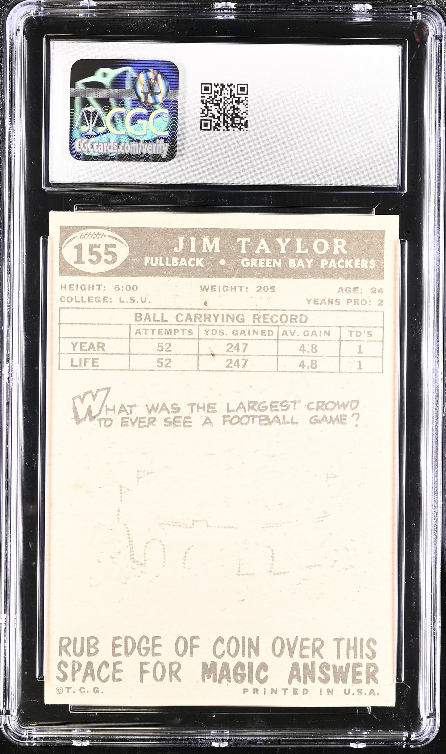 1959 Topps Jim Taylor #155 RC Rookie CGC 4.5