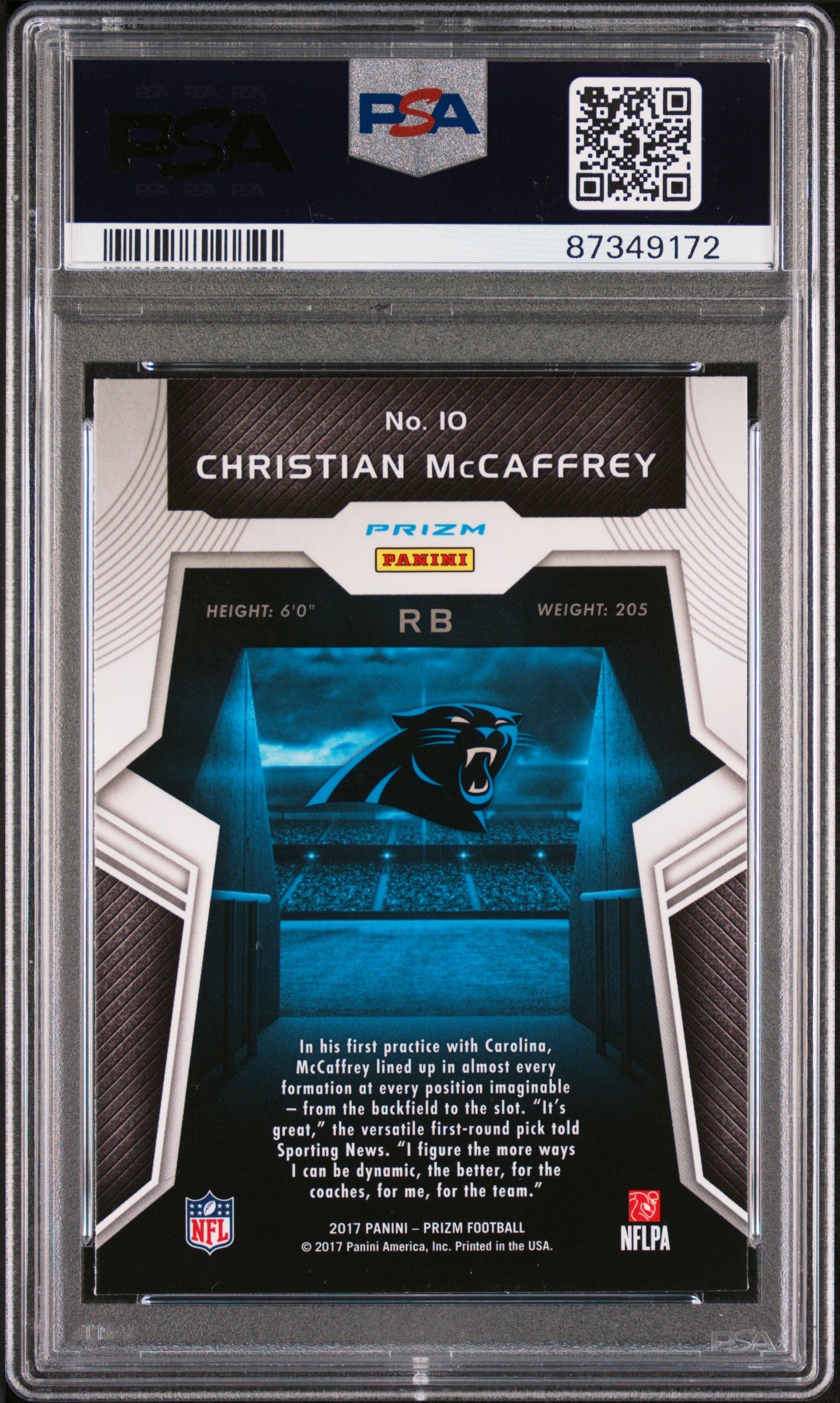 2017 Panini Prizm Christian Mccaffrey #10 Rookie Introductions PSA 9