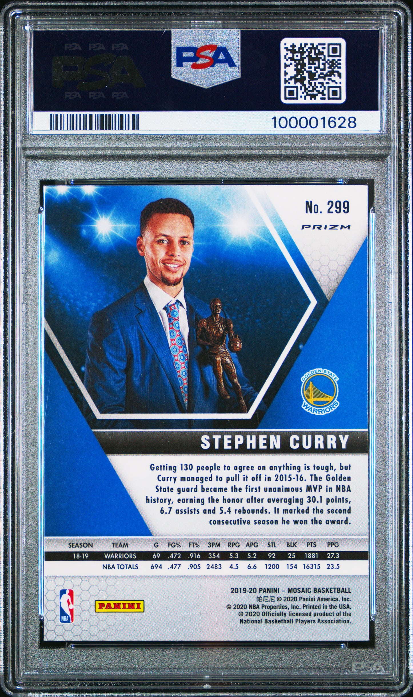 2019 Panini Mosaic Stephen Curry #299 Genesis PSA 10