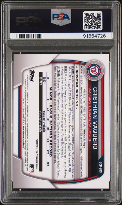 2023 Bowman Chrome Sapphire Edition Prospects Cristhian Vaquero Red /5 PSA 10