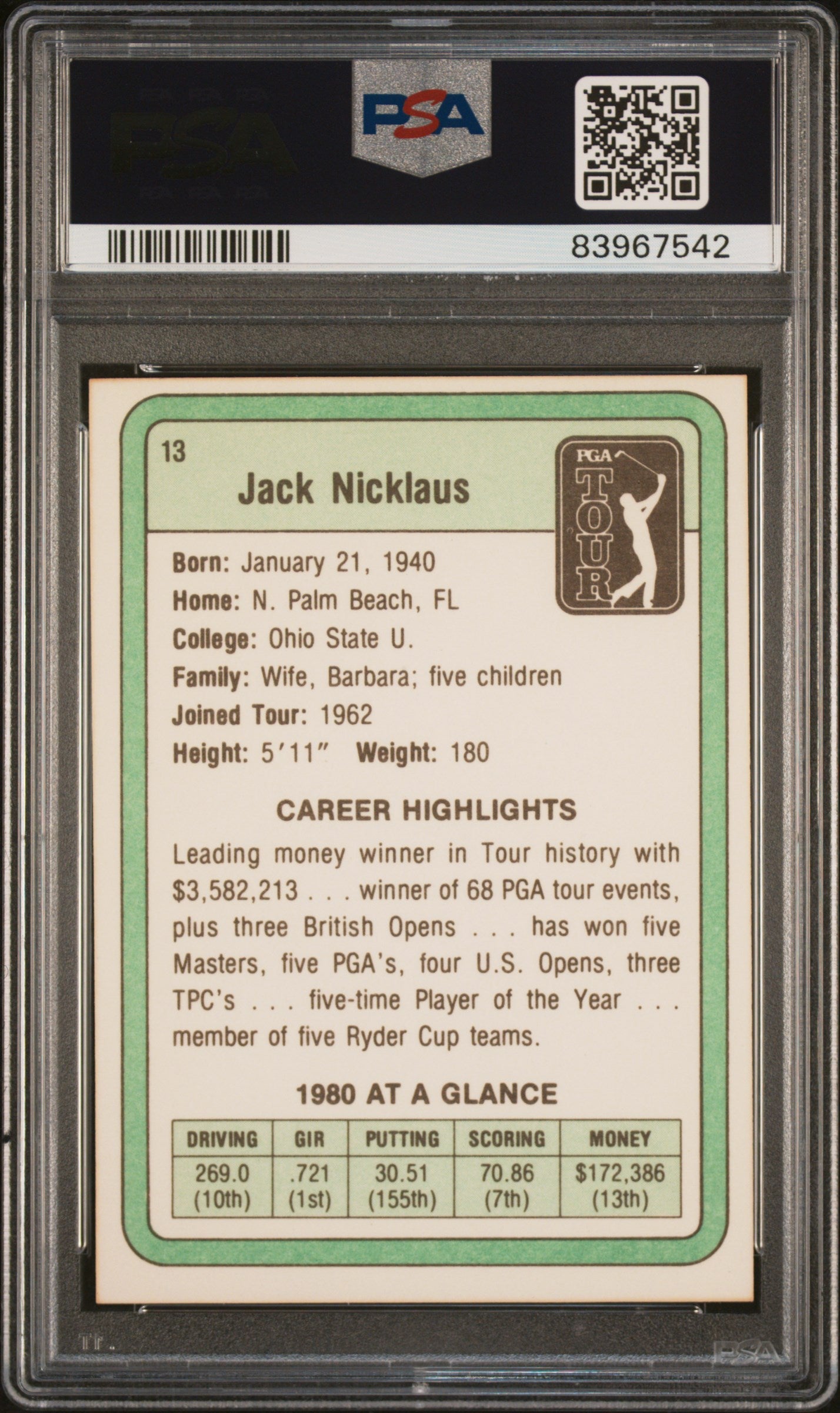 1981 Donruss Golf Jack Nicklaus #13 PSA 7