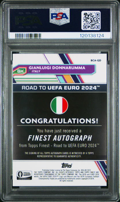 2023 Topps Finest Road To UEFA Euro Gianluigi Donnarumma #BCA-GD Auto PSA 10