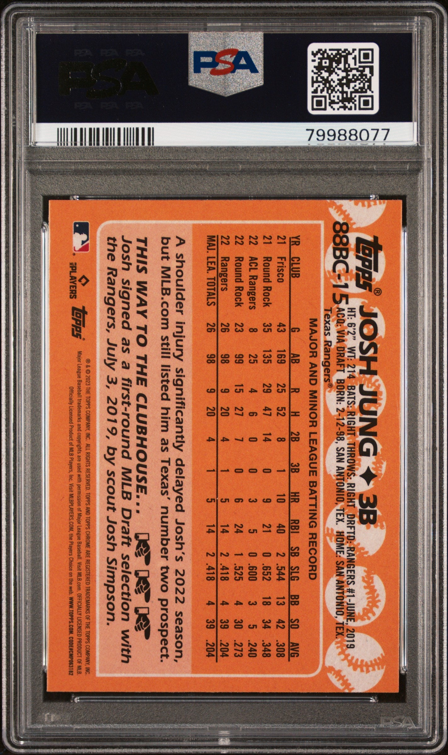 2023 Topps Chrome 1988 Topps Baseball Josh Jung #88BC15 PSA 10