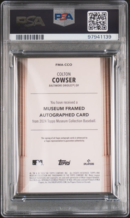 2024 Topps Museum Collection Colton Cowser Framed Auto Silver Pop 1 /15 PSA 9